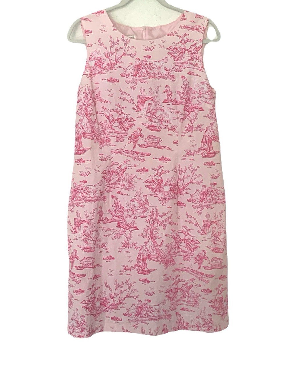 Vintage Victoria Holley Size 14 Pink Toile Sleeveless Cotton Zip Mini Dress